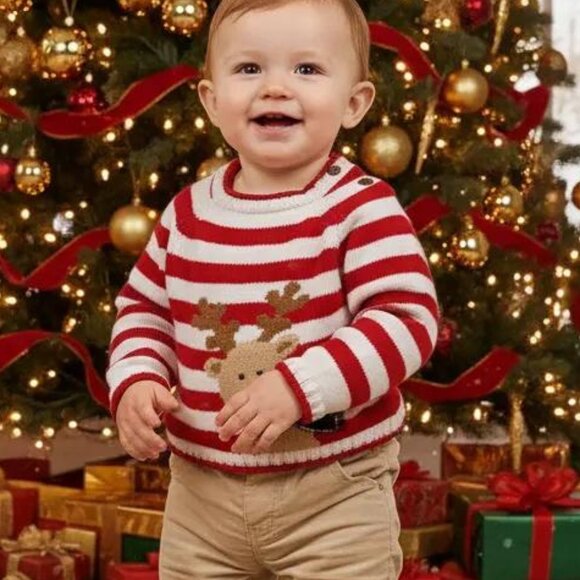 1989 Place Red & White Striped Christmas Reindeer Knit Sweater 12 M… - Picture 10 of 11